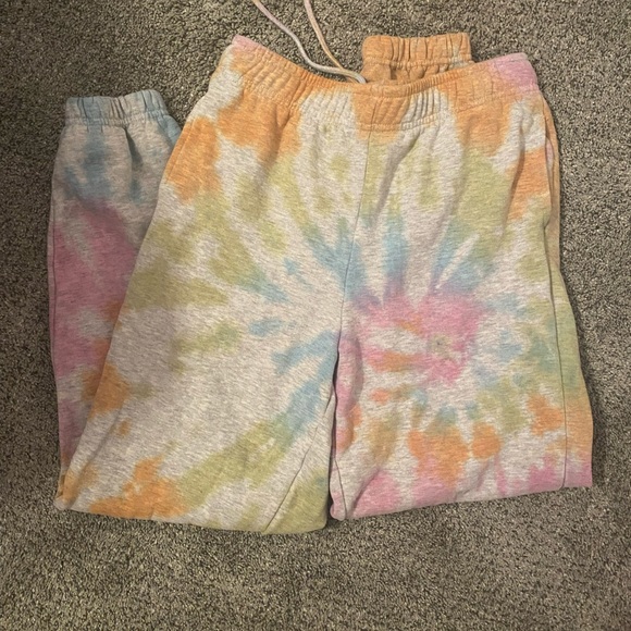 Pants - PacSun Grey & rainbow tie dye drawstring sweatpants/joggers